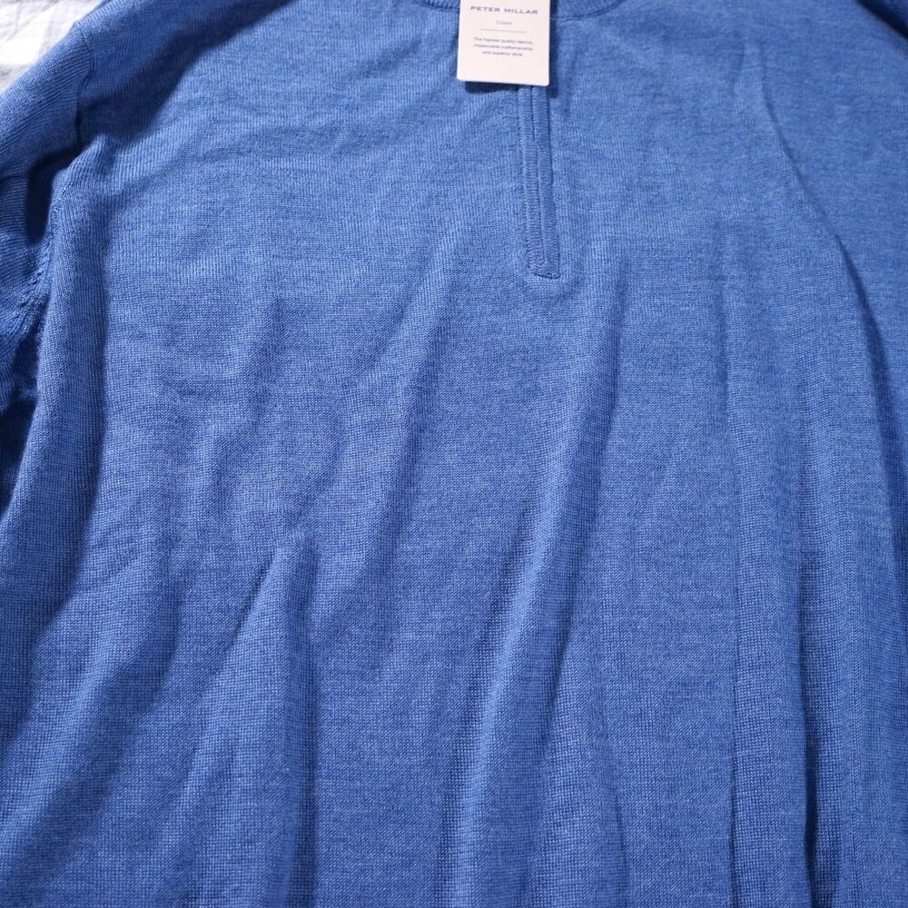 Peter Millar Crown Merino Wool Quarter Zip Sweater Blue Mens Large NWT Was $230 - Picture 9 of 12